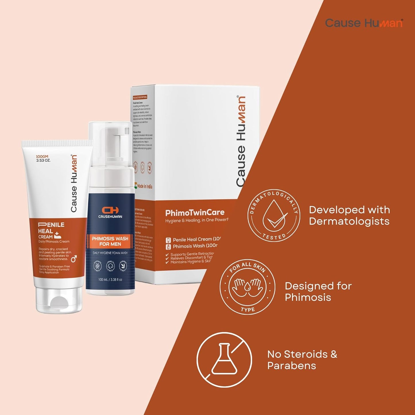 PhimoTwinCare – Penile Heal™ Cream (100g) & Phimosis Wash for Men (100ml) | Daily Use Combo | Made for Phimosis