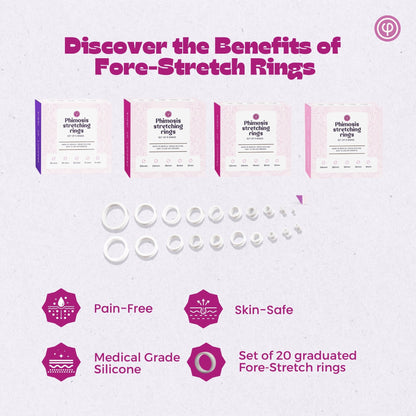 Phimosis Stretching Rings (20 Rings set) With fore-stretch phimosis cream, Applicator tool and ‘How to use’ booklet