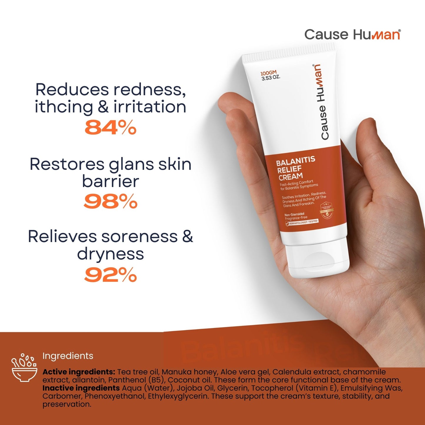 Balanitis Relief Cream for Men – Soothes Redness, Itching & Dryness – Safe for Glans & Foreskin – 100g
