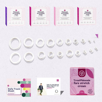 Phimosis Stretching Rings (20 Rings set) With fore-stretch phimosis cream, Applicator tool and ‘How to use’ booklet