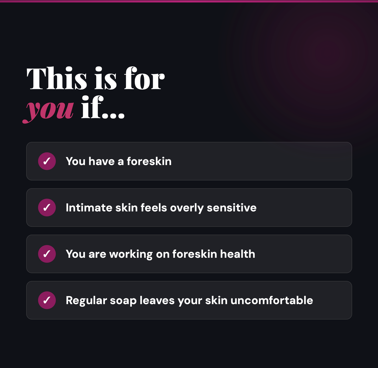 Text-based message on a black background with white text and pink accents.