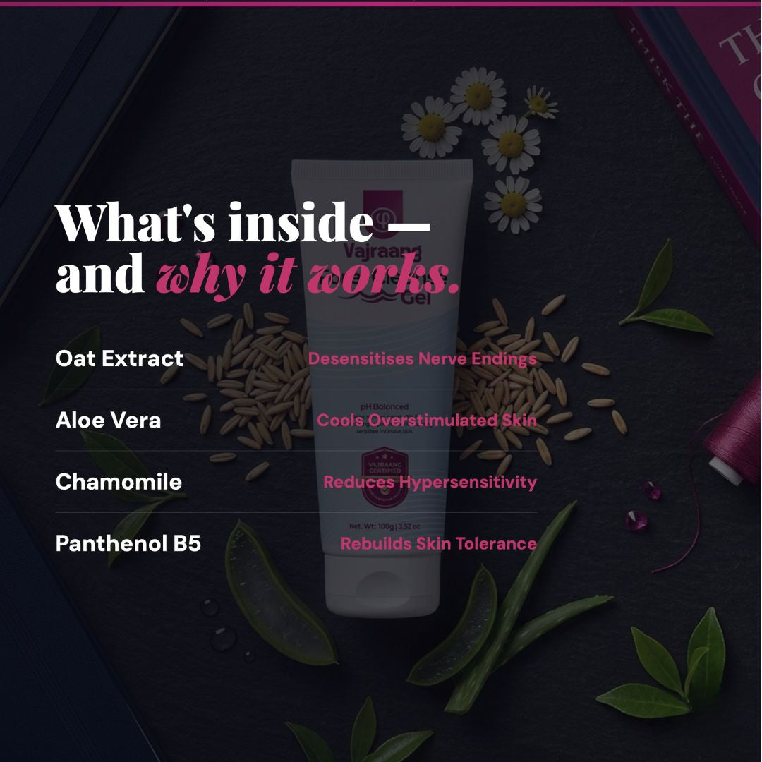 Tube of fore-cleanse gel with ingredients listed on a dark background