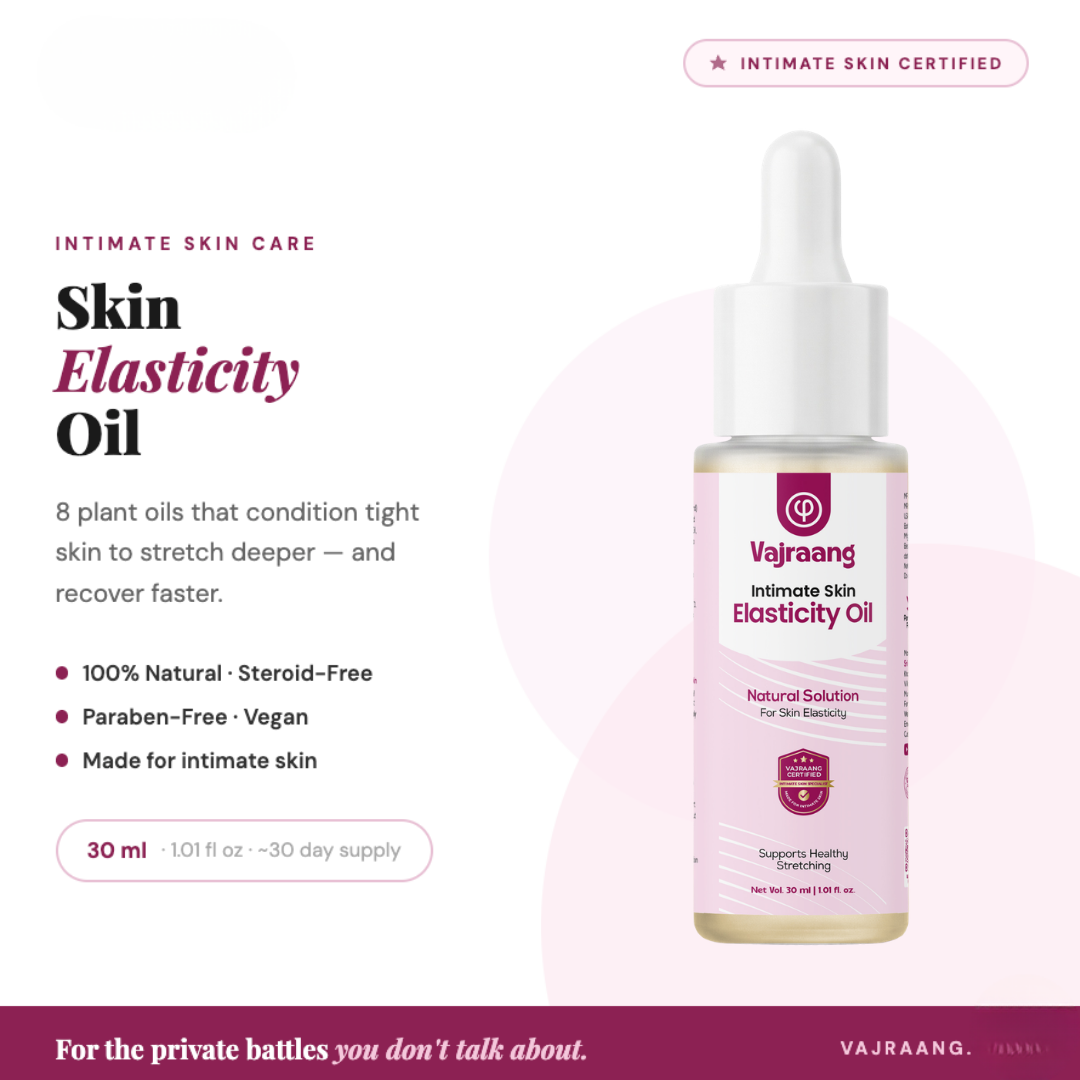 Vajraang Skin Elasticity Oil bottle with product details on a white background