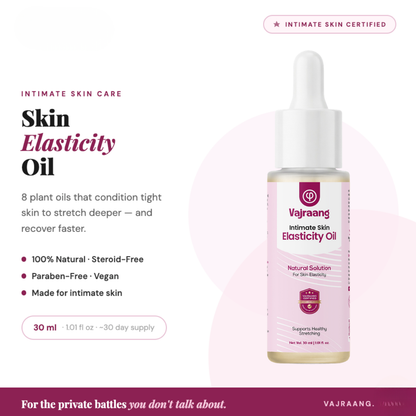 Vajraang Skin Elasticity Oil bottle with product details on a white background