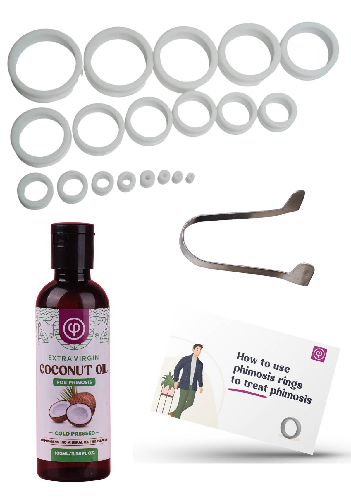 Vajraang Phimosis Stretcher Rings Kit, with Phimosis Oil, 20 Rings (3 mm to 38 mm), user manual and stretching tool
